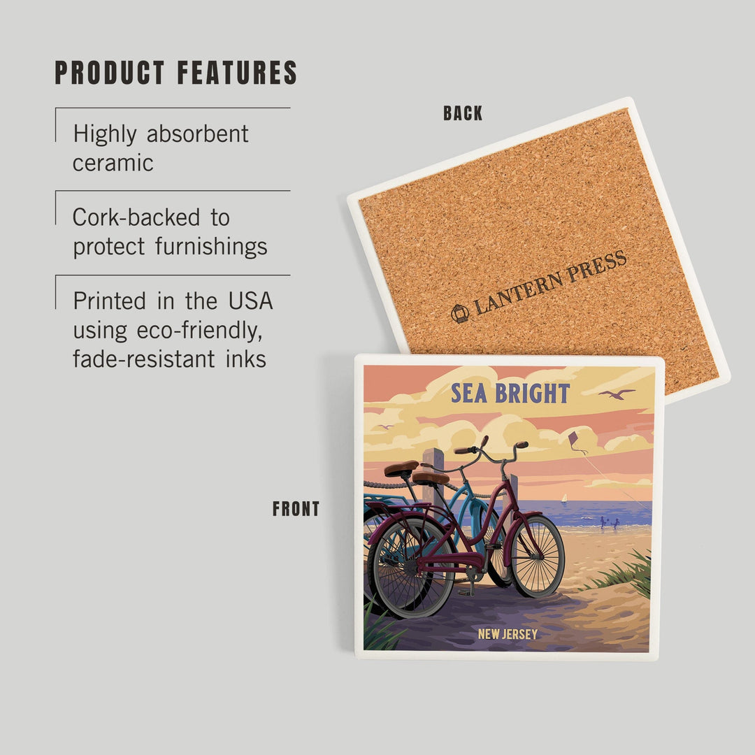 Sea Bright, New Jersey, Painterly, The Beach Is Calling, Beach Bikes, Coasters Coasters Lantern Press 