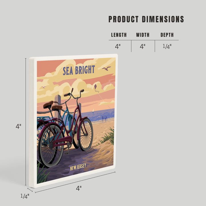 Sea Bright, New Jersey, Painterly, The Beach Is Calling, Beach Bikes, Coasters Coasters Lantern Press 