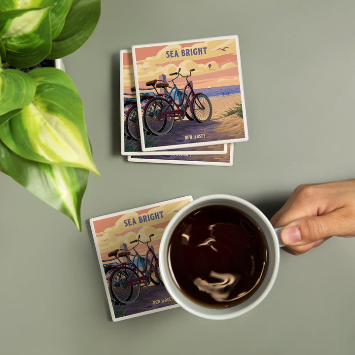 Sea Bright, New Jersey, Painterly, The Beach Is Calling, Beach Bikes, Coasters Coasters Lantern Press 