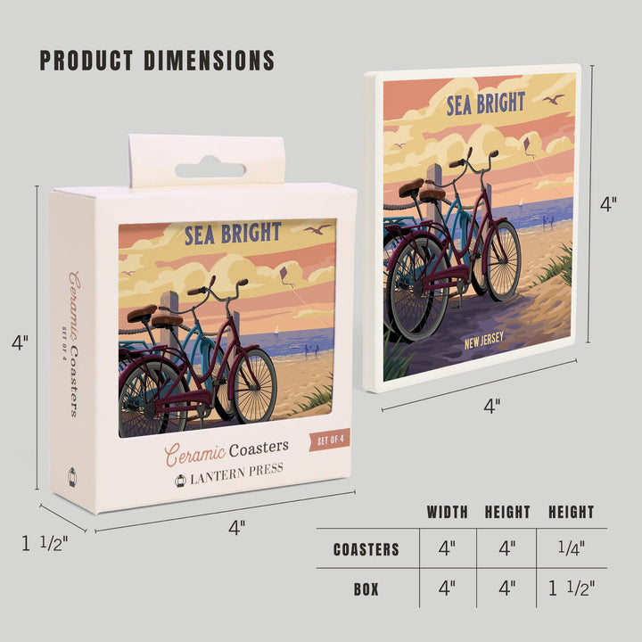 Sea Bright, New Jersey, Painterly, The Beach Is Calling, Beach Bikes, Coasters Coasters Lantern Press 