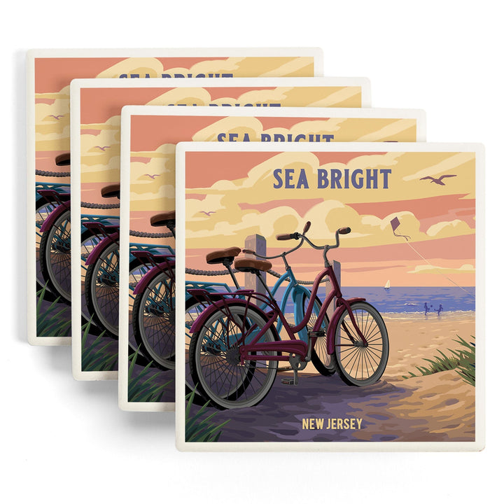 Sea Bright, New Jersey, Painterly, The Beach Is Calling, Beach Bikes, Coasters Coasters Lantern Press 