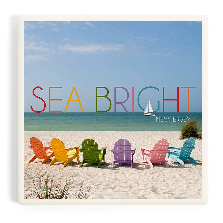 Sea Bright, New Jersey, Photography, Colorful Beach Chairs, Coasters Coasters Lantern Press 
