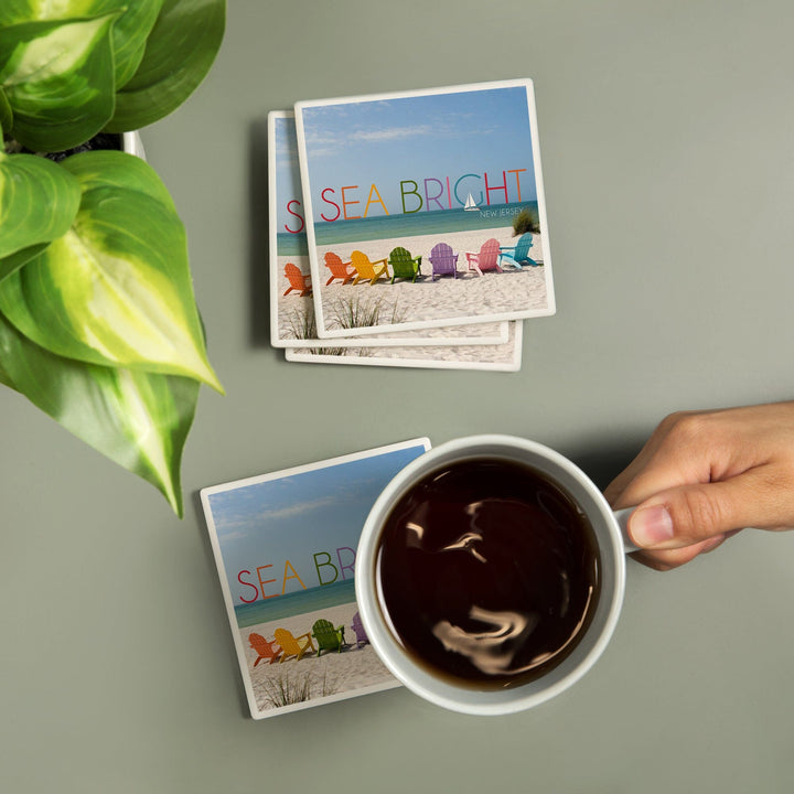 Sea Bright, New Jersey, Photography, Colorful Beach Chairs, Coasters Coasters Lantern Press 
