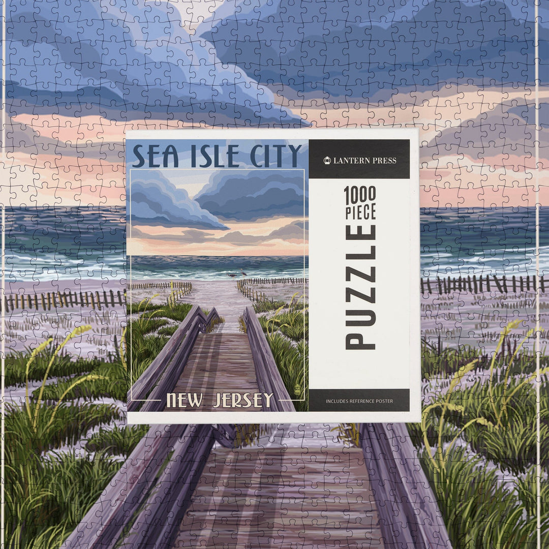 Sea Isle City, New Jersey, Beach Boardwalk Scene, Jigsaw Puzzle Puzzle Lantern Press 