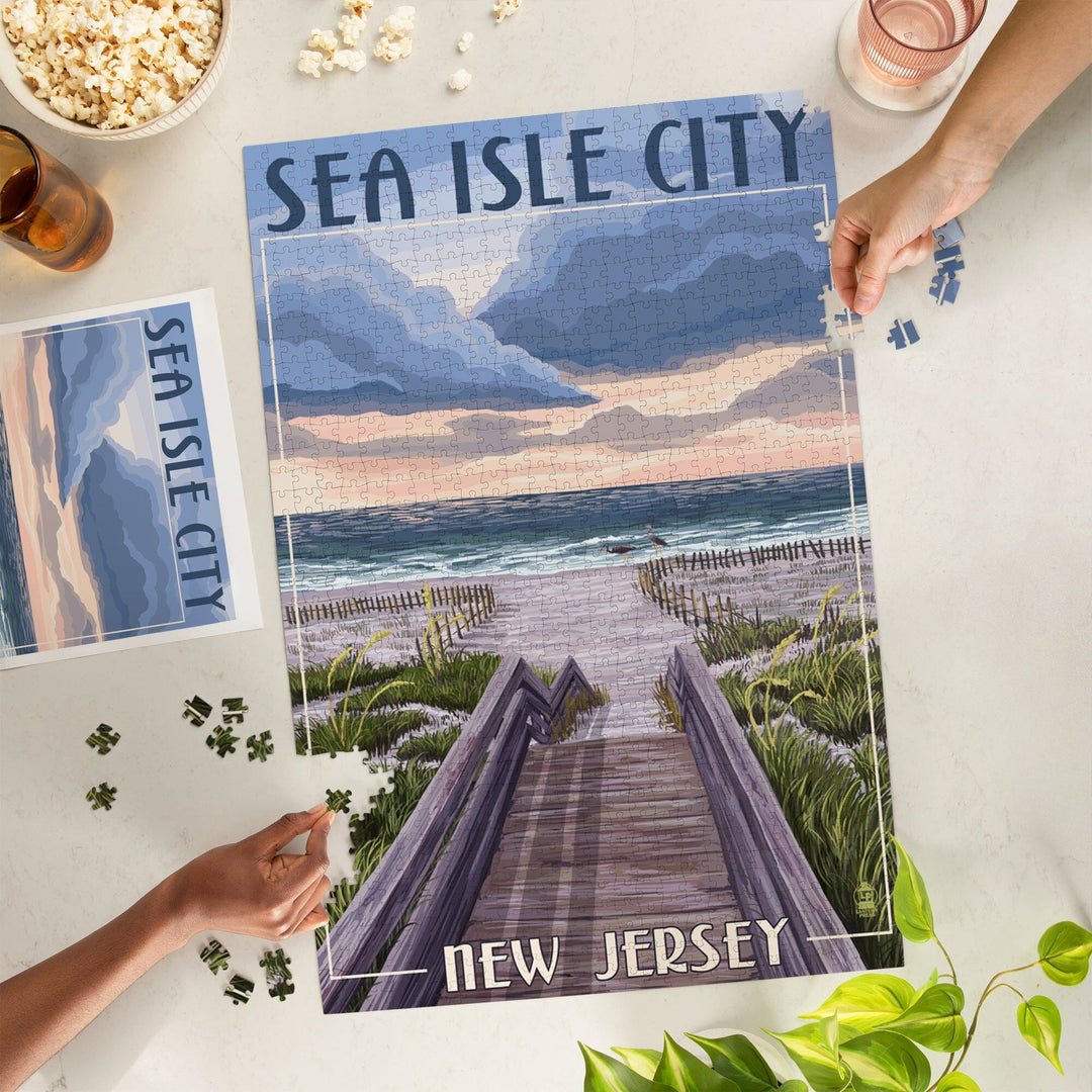 Sea Isle City, New Jersey, Beach Boardwalk Scene, Jigsaw Puzzle Puzzle Lantern Press 
