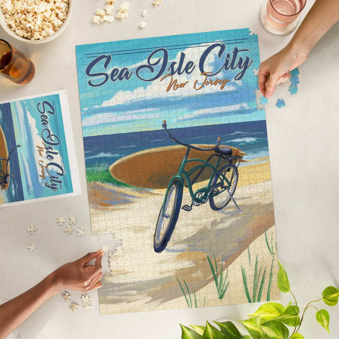 Sea Isle City, New Jersey, Beach Cruiser on Beach, Jigsaw Puzzle Puzzle Lantern Press 