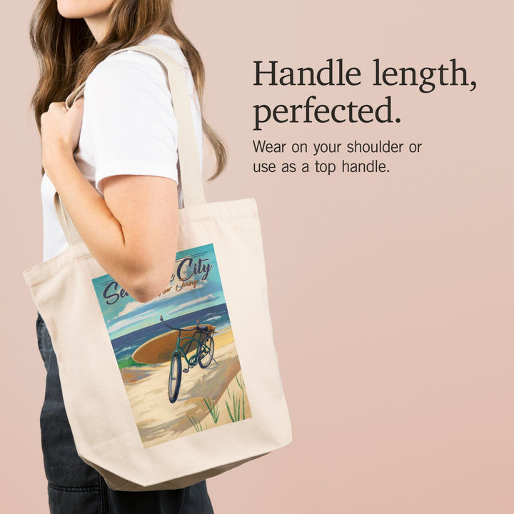 Sea Isle City, New Jersey, Beach Cruiser on Beach, Lantern Press Artwork, Tote Bag Totes Lantern Press 