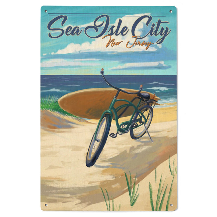 Sea Isle City, New Jersey, Beach Cruiser on Beach, Lantern Press Artwork, Wood Signs and Postcards Wood Lantern Press 