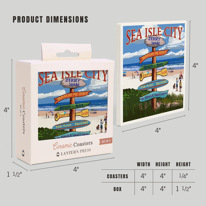 Sea Isle City, New Jersey, Destinations Sign, Coasters Coasters Lantern Press 