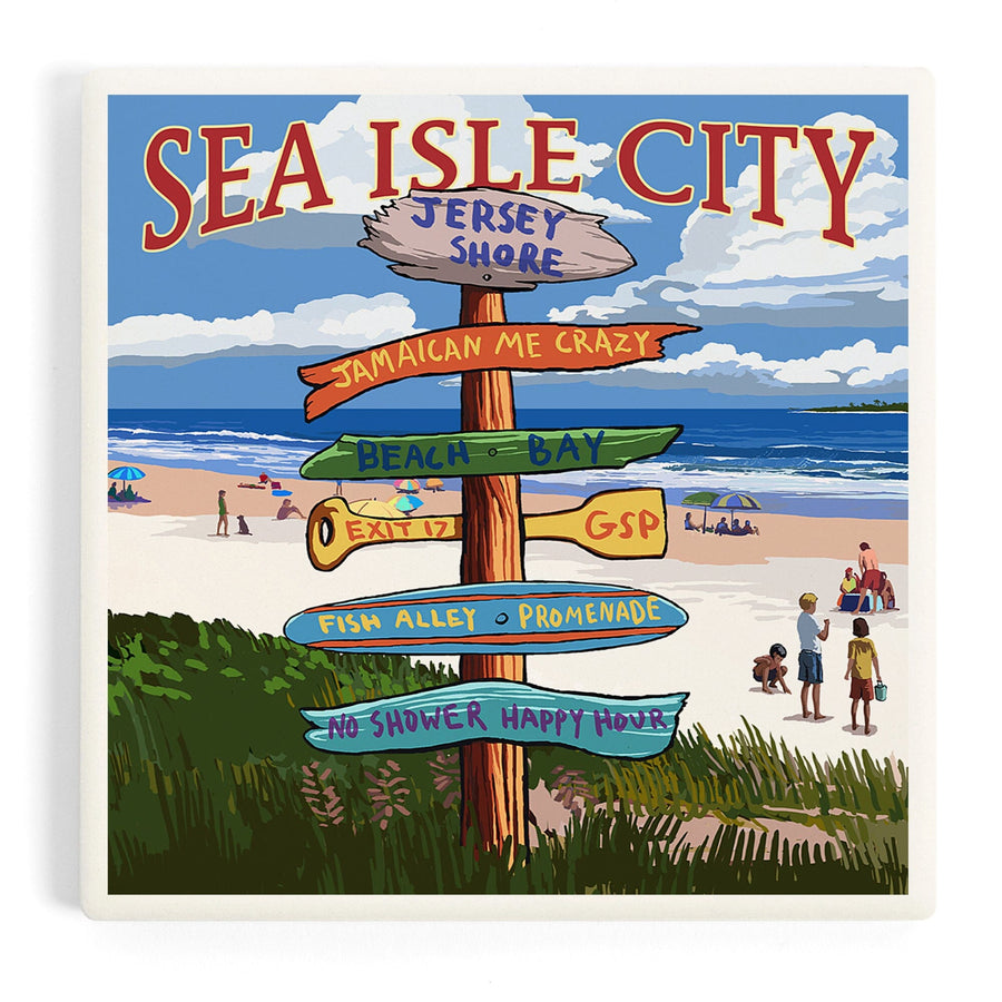 Sea Isle City, New Jersey, Destinations Sign, Coasters Coasters Lantern Press 