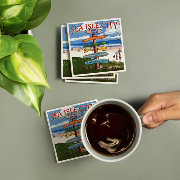 Sea Isle City, New Jersey, Destinations Sign, Coasters Coasters Lantern Press 