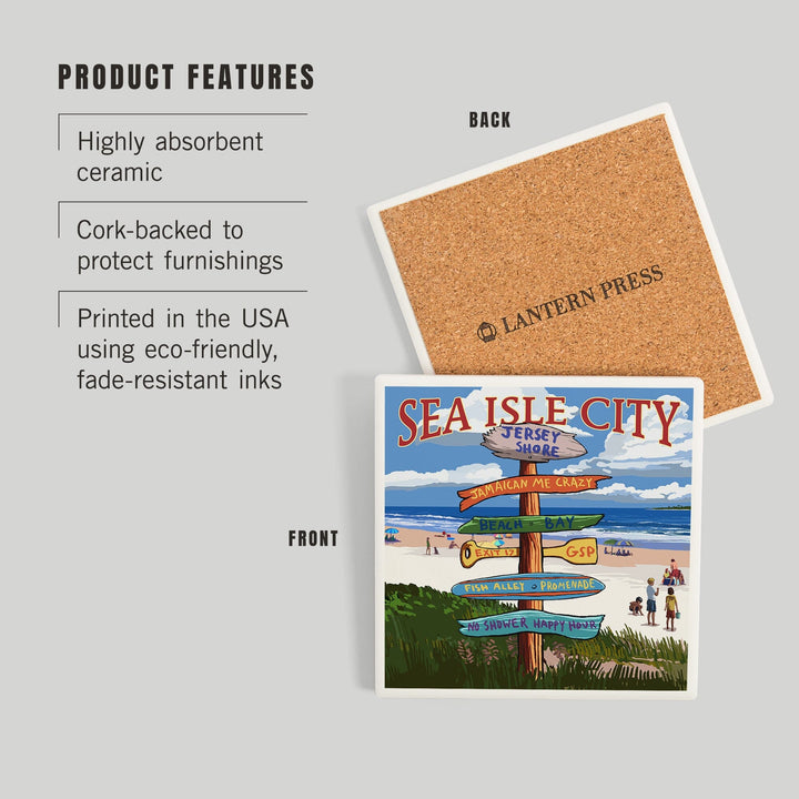 Sea Isle City, New Jersey, Destinations Sign, Coasters Coasters Lantern Press 