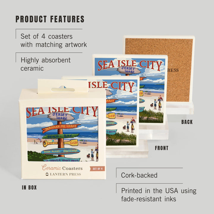 Sea Isle City, New Jersey, Destinations Sign, Coasters Coasters Lantern Press 