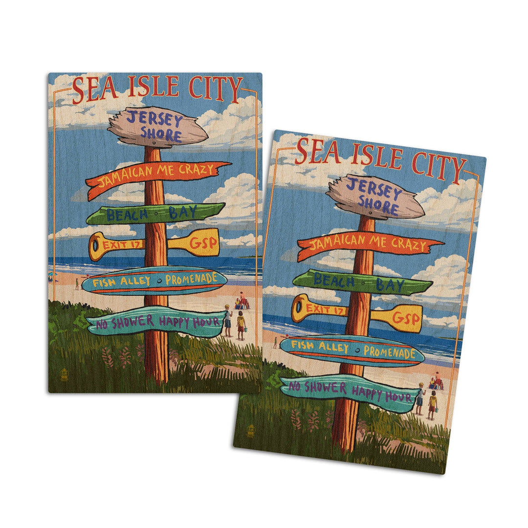 Sea Isle City, New Jersey, Destinations Sign, Lantern Press Artwork, Wood Signs and Postcards Wood Lantern Press 4x6 Wood Postcard Set 