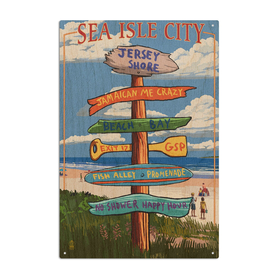 Sea Isle City, New Jersey, Destinations Sign, Lantern Press Artwork, Wood Signs and Postcards Wood Lantern Press 6x9 Wood Sign 