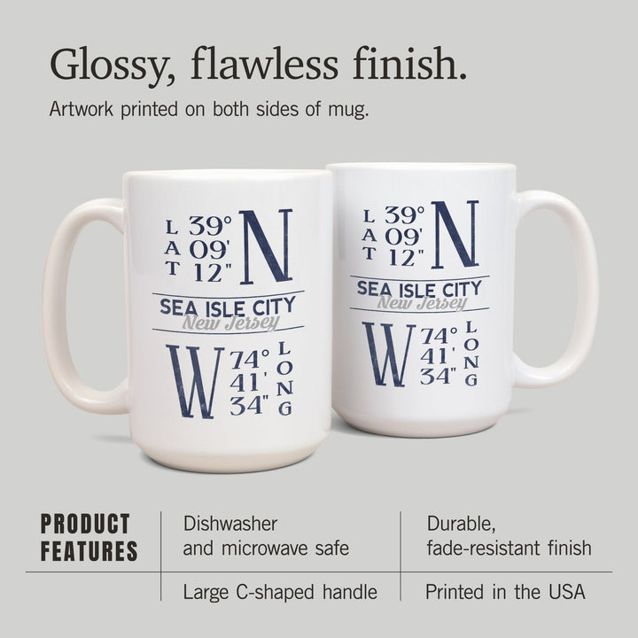 Sea Isle City, New Jersey, Latitude & Longitude, Lantern Press Artwork, Ceramic Mug Mugs Lantern Press 