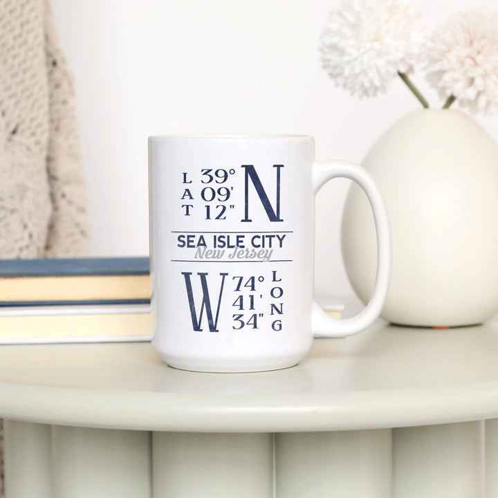 Sea Isle City, New Jersey, Latitude & Longitude, Lantern Press Artwork, Ceramic Mug Mugs Lantern Press 