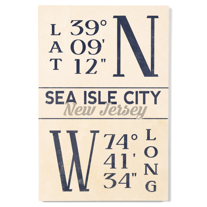 Sea Isle City, New Jersey, Latitude & Longitude, Lantern Press Artwork, Wood Signs and Postcards Wood Lantern Press 