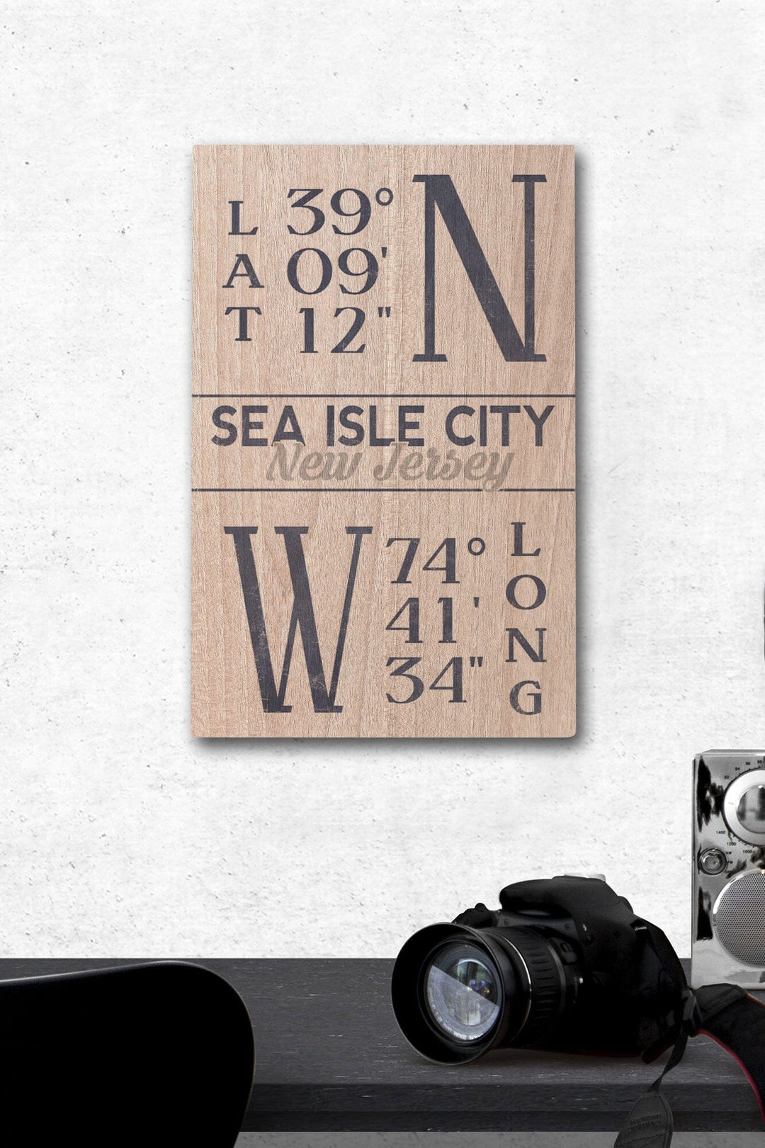 Sea Isle City, New Jersey, Latitude & Longitude, Lantern Press Artwork, Wood Signs and Postcards Wood Lantern Press 12 x 18 Wood Gallery Print 