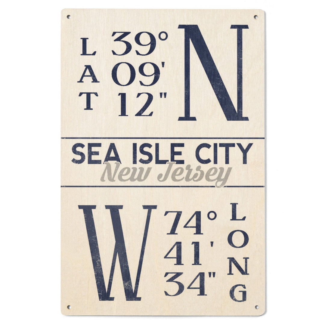 Sea Isle City, New Jersey, Latitude & Longitude, Lantern Press Artwork, Wood Signs and Postcards Wood Lantern Press 