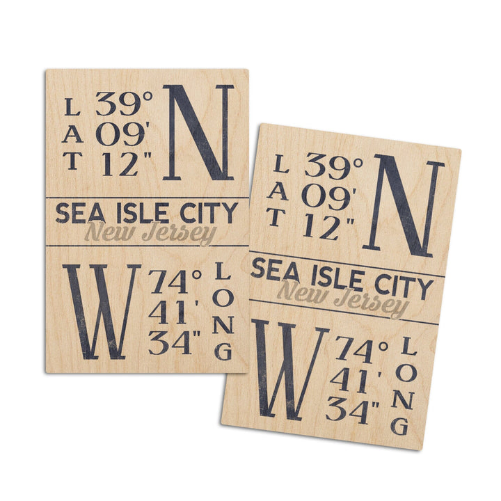 Sea Isle City, New Jersey, Latitude & Longitude, Lantern Press Artwork, Wood Signs and Postcards Wood Lantern Press 4x6 Wood Postcard Set 