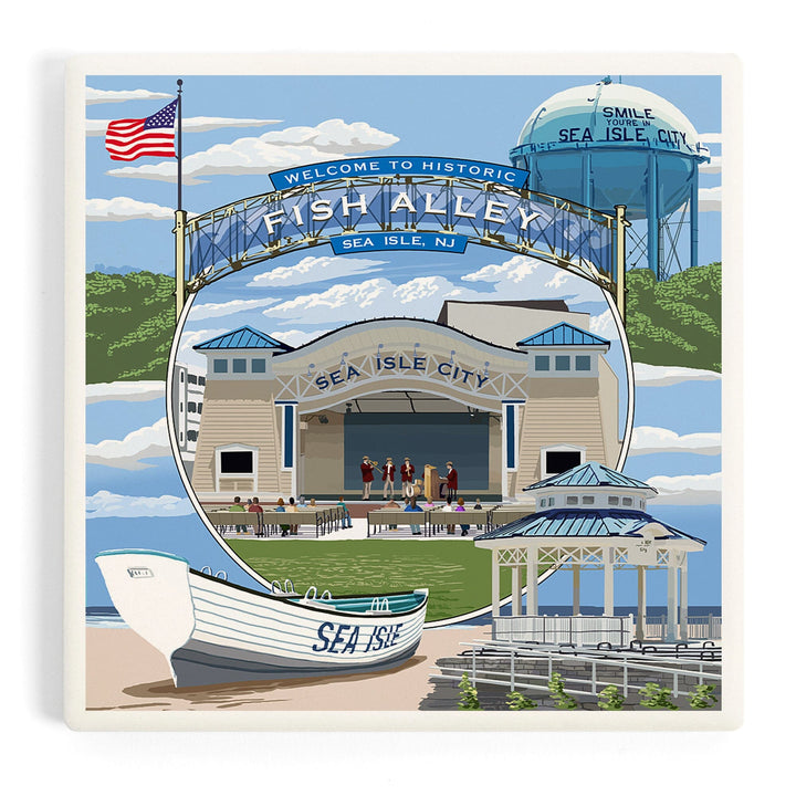 Sea Isle City, New Jersey, Montage, Coasters Coasters Lantern Press 