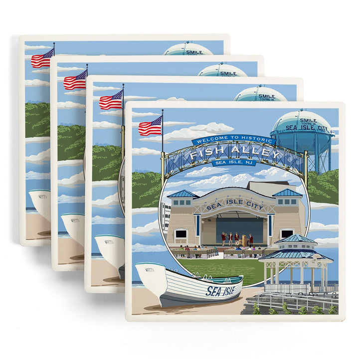 Sea Isle City, New Jersey, Montage, Coasters Coasters Lantern Press 