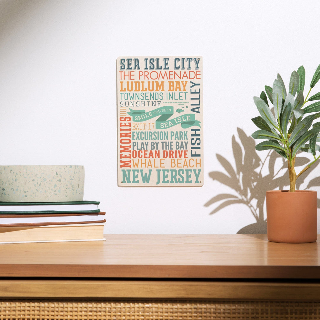 Sea Isle City, New Jersey, Townsend Inlet, Smile You're in Sea Isle, Typography, Lantern Press Artwork, Wood Signs and Postcards Wood Lantern Press 