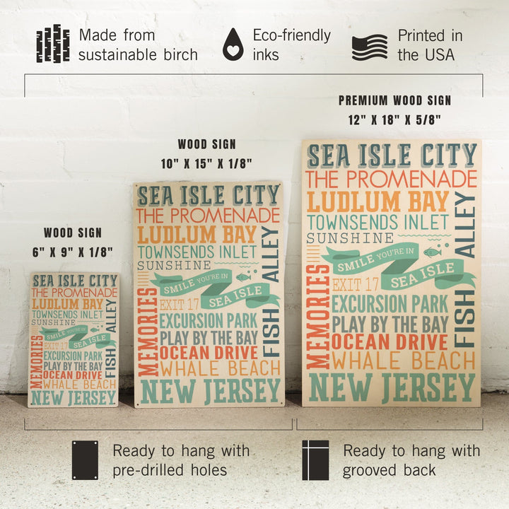 Sea Isle City, New Jersey, Townsend Inlet, Smile You're in Sea Isle, Typography, Lantern Press Artwork, Wood Signs and Postcards Wood Lantern Press 