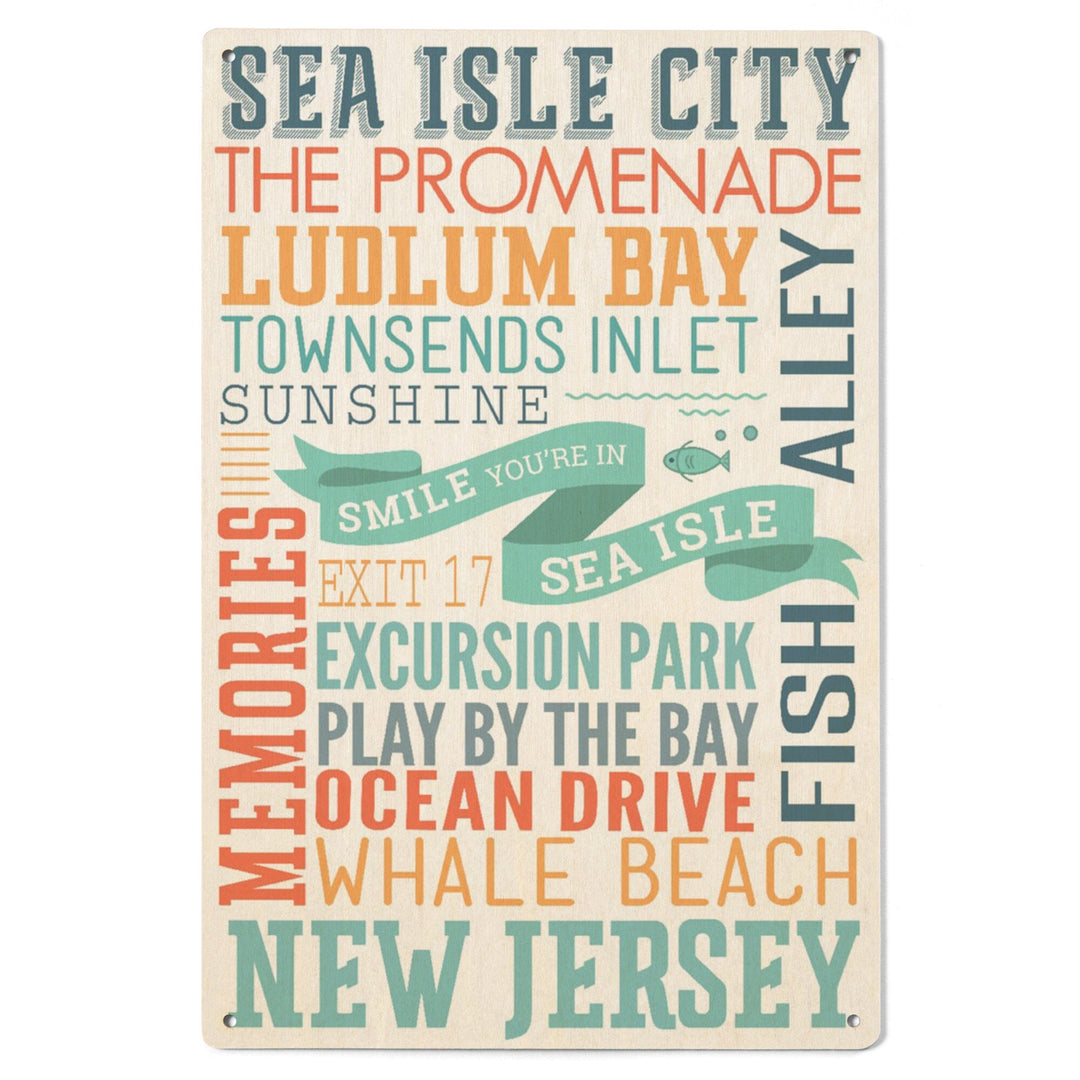 Sea Isle City, New Jersey, Townsend Inlet, Smile You're in Sea Isle, Typography, Lantern Press Artwork, Wood Signs and Postcards Wood Lantern Press 