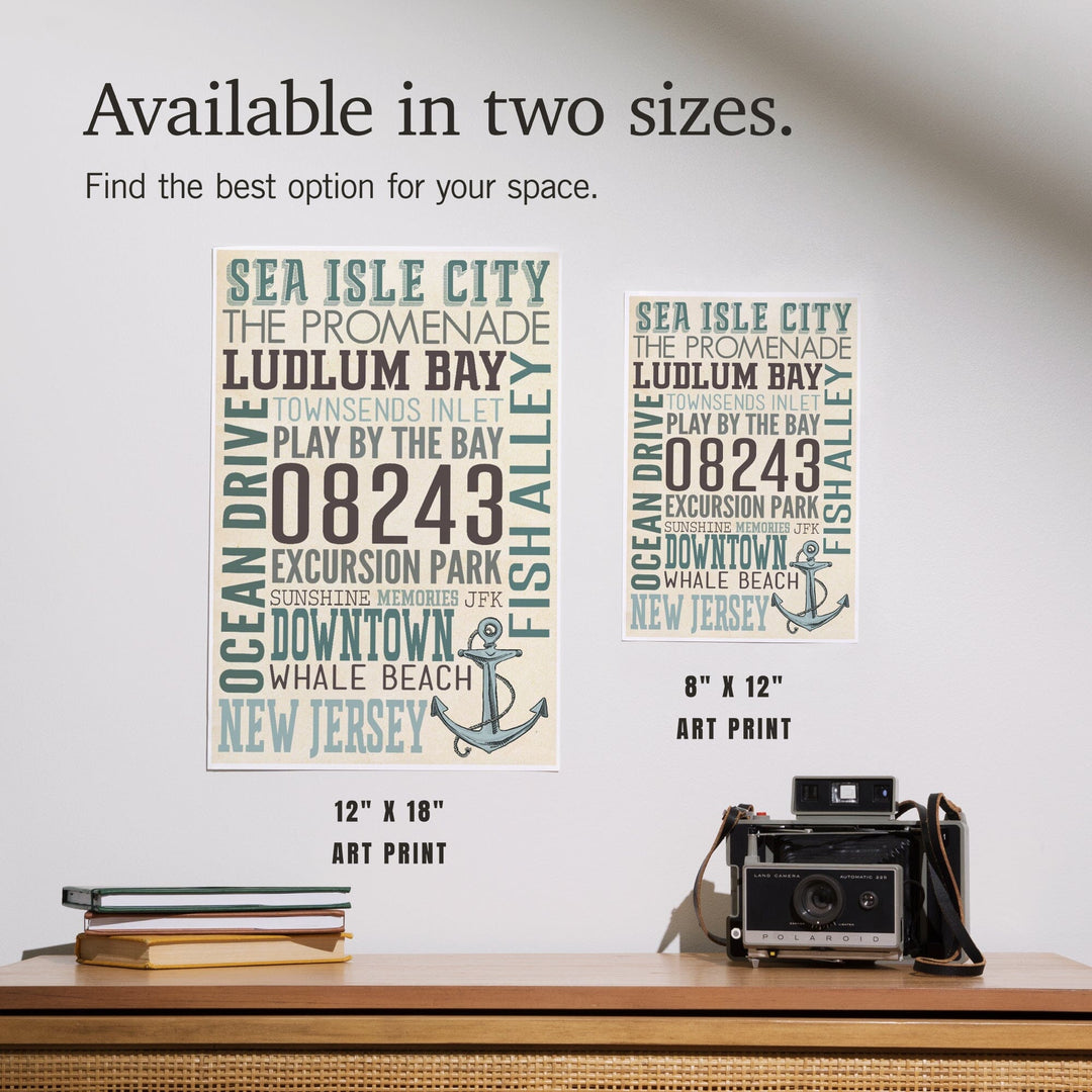 Sea Isle City, New Jersey, Townsend Inlet, Typography with Anchor, Art & Giclee Prints Art Lantern Press 