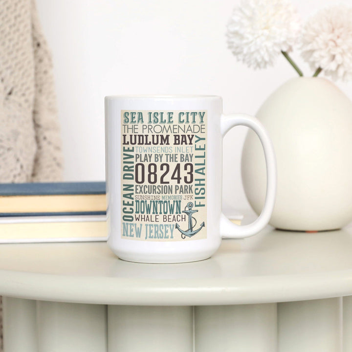 Sea Isle City, New Jersey, Townsend Inlet, Typography with Anchor, Ceramic Mug Mugs Lantern Press 
