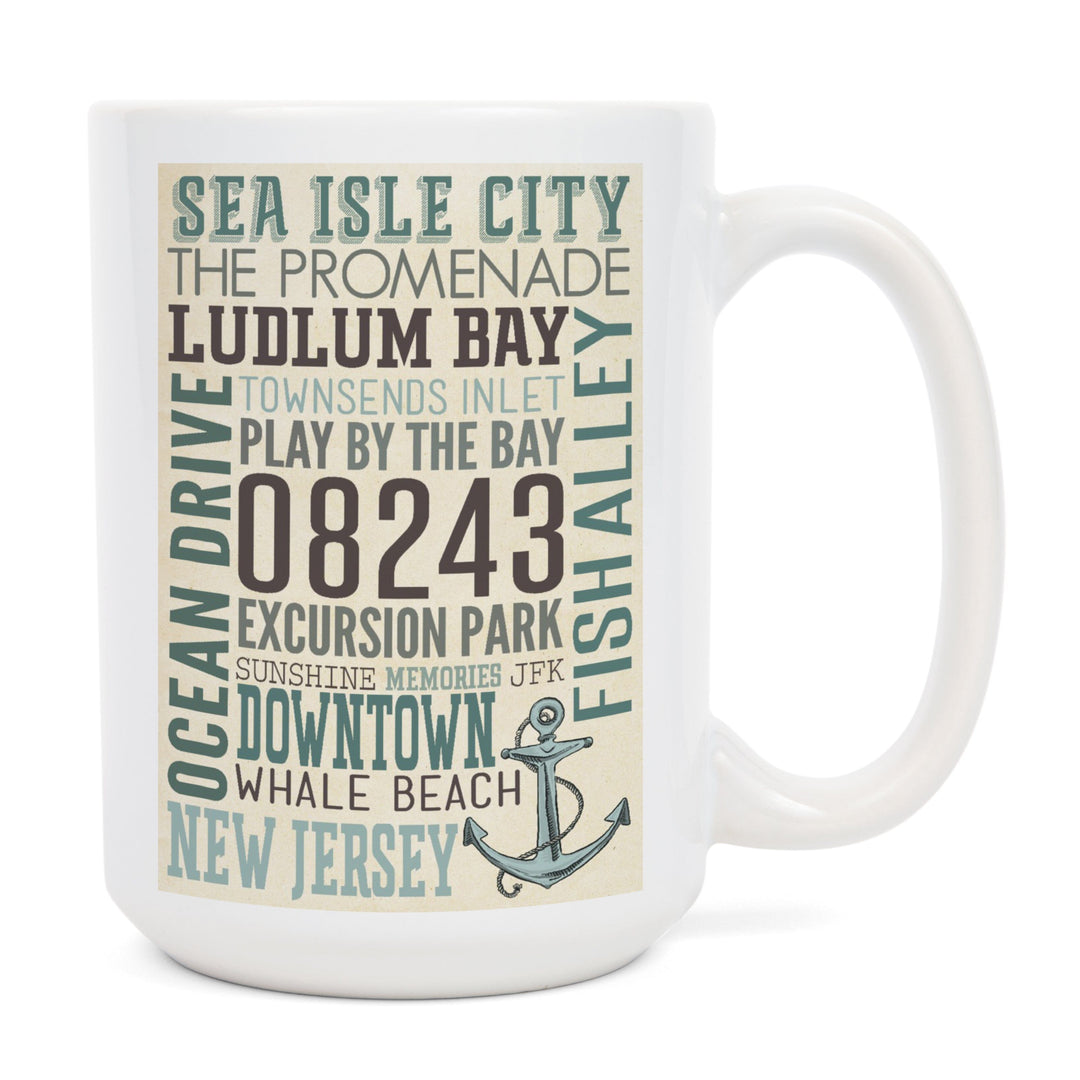 Sea Isle City, New Jersey, Townsend Inlet, Typography with Anchor, Ceramic Mug Mugs Lantern Press 