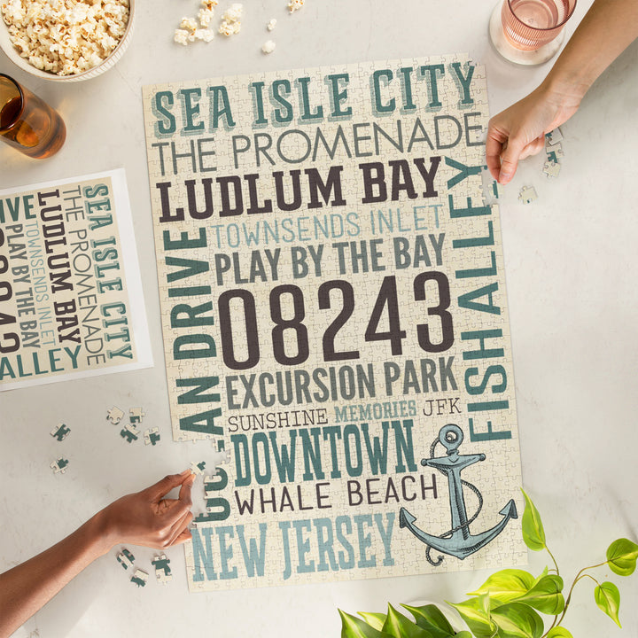 Sea Isle City, New Jersey, Townsend Inlet, Typography with Anchor, Jigsaw Puzzle Puzzle Lantern Press 