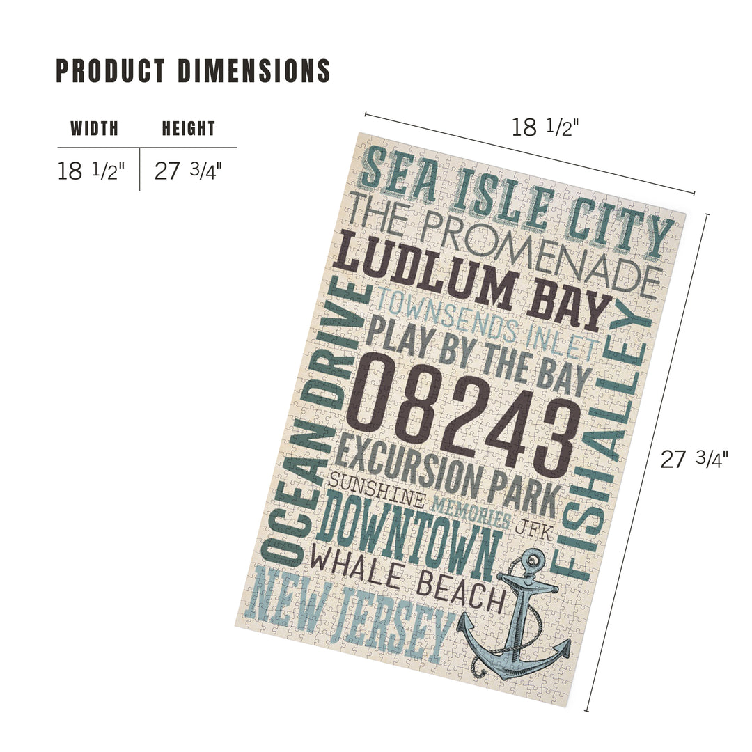 Sea Isle City, New Jersey, Townsend Inlet, Typography with Anchor, Jigsaw Puzzle Puzzle Lantern Press 
