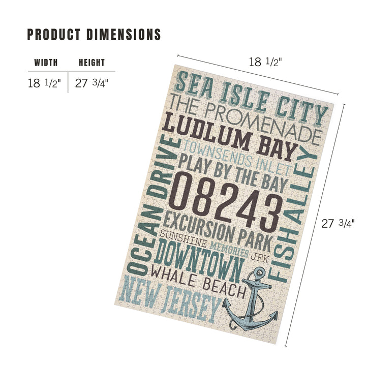 Sea Isle City, New Jersey, Townsend Inlet, Typography with Anchor, Jigsaw Puzzle Puzzle Lantern Press 