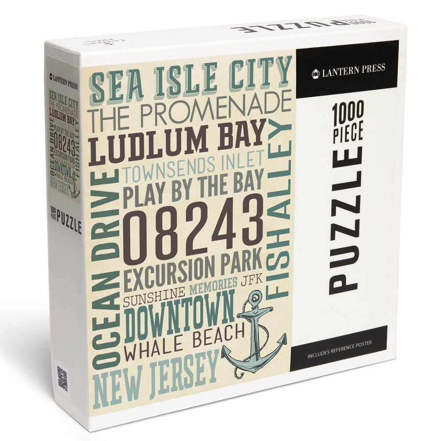Sea Isle City, New Jersey, Townsend Inlet, Typography with Anchor, Jigsaw Puzzle Puzzle Lantern Press 