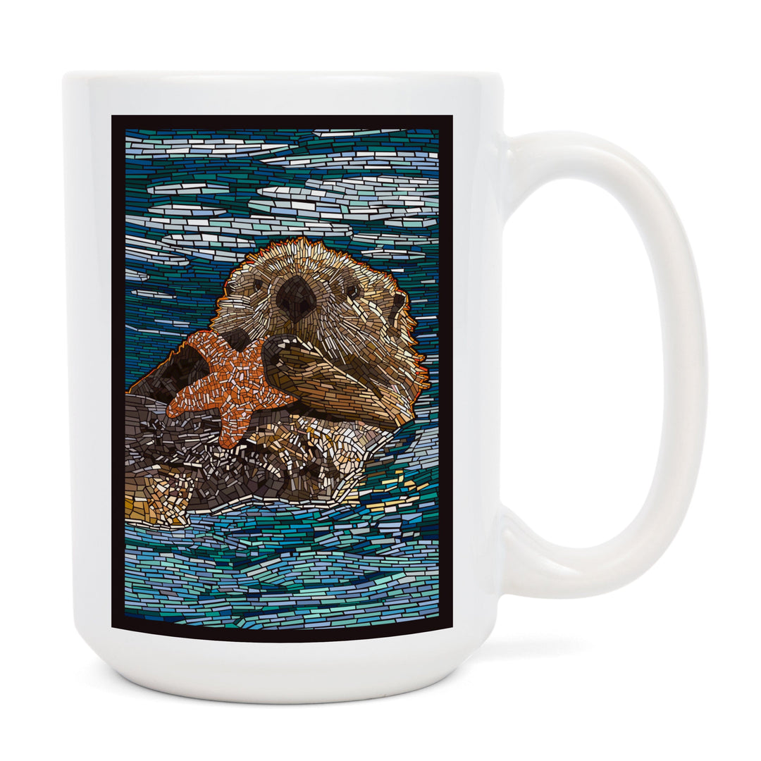 Sea Otter, Paper Mosaic, Lantern Press Artwork, Ceramic Mug Mugs Lantern Press 