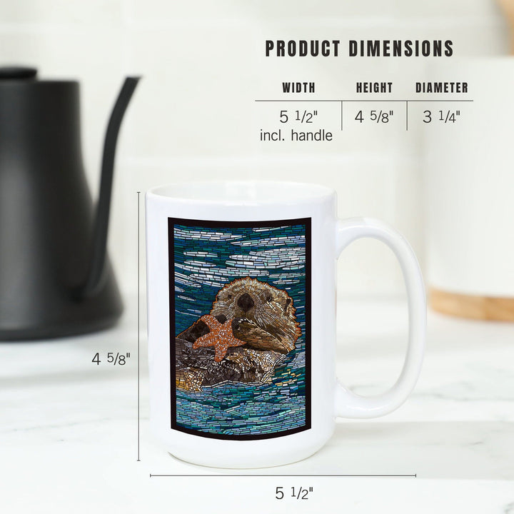 Sea Otter, Paper Mosaic, Lantern Press Artwork, Ceramic Mug Mugs Lantern Press 