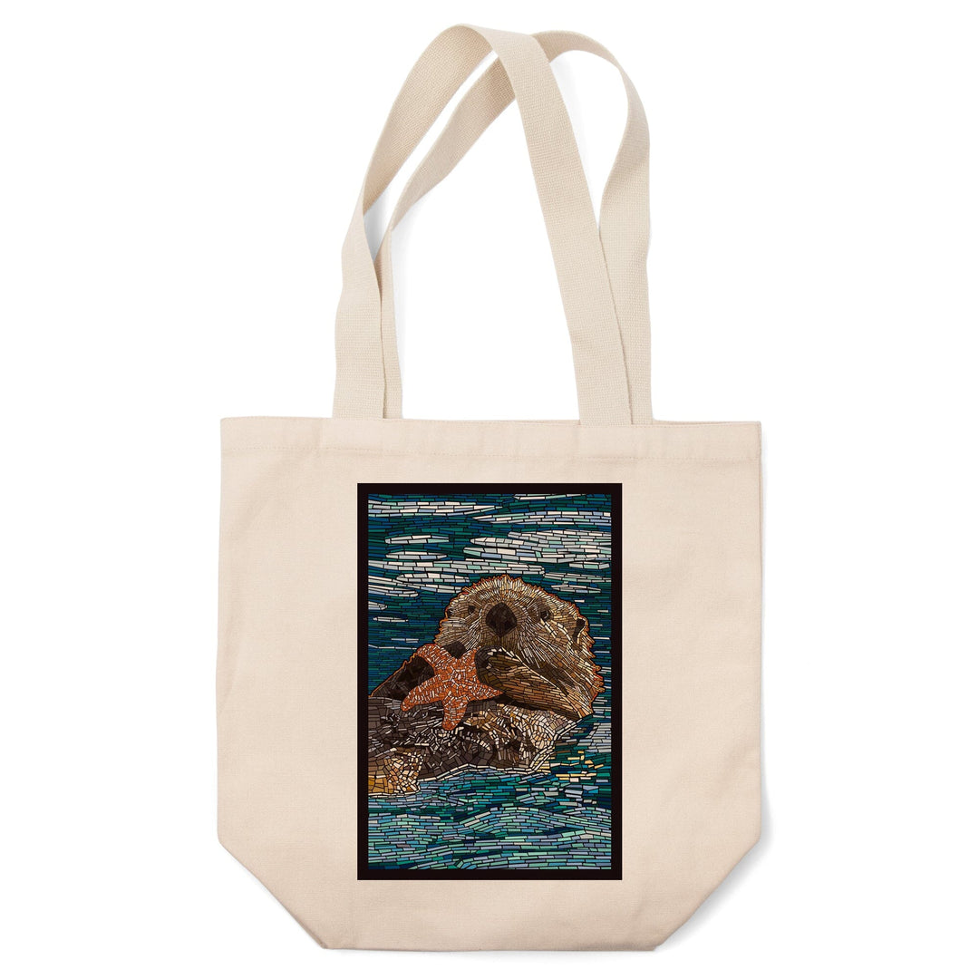 Sea Otter, Paper Mosaic, Lantern Press Artwork, Tote Bag Totes Lantern Press 
