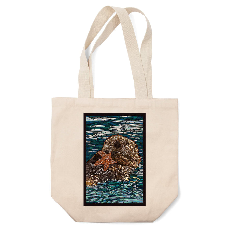 Sea Otter, Paper Mosaic, Lantern Press Artwork, Tote Bag Totes Lantern Press 