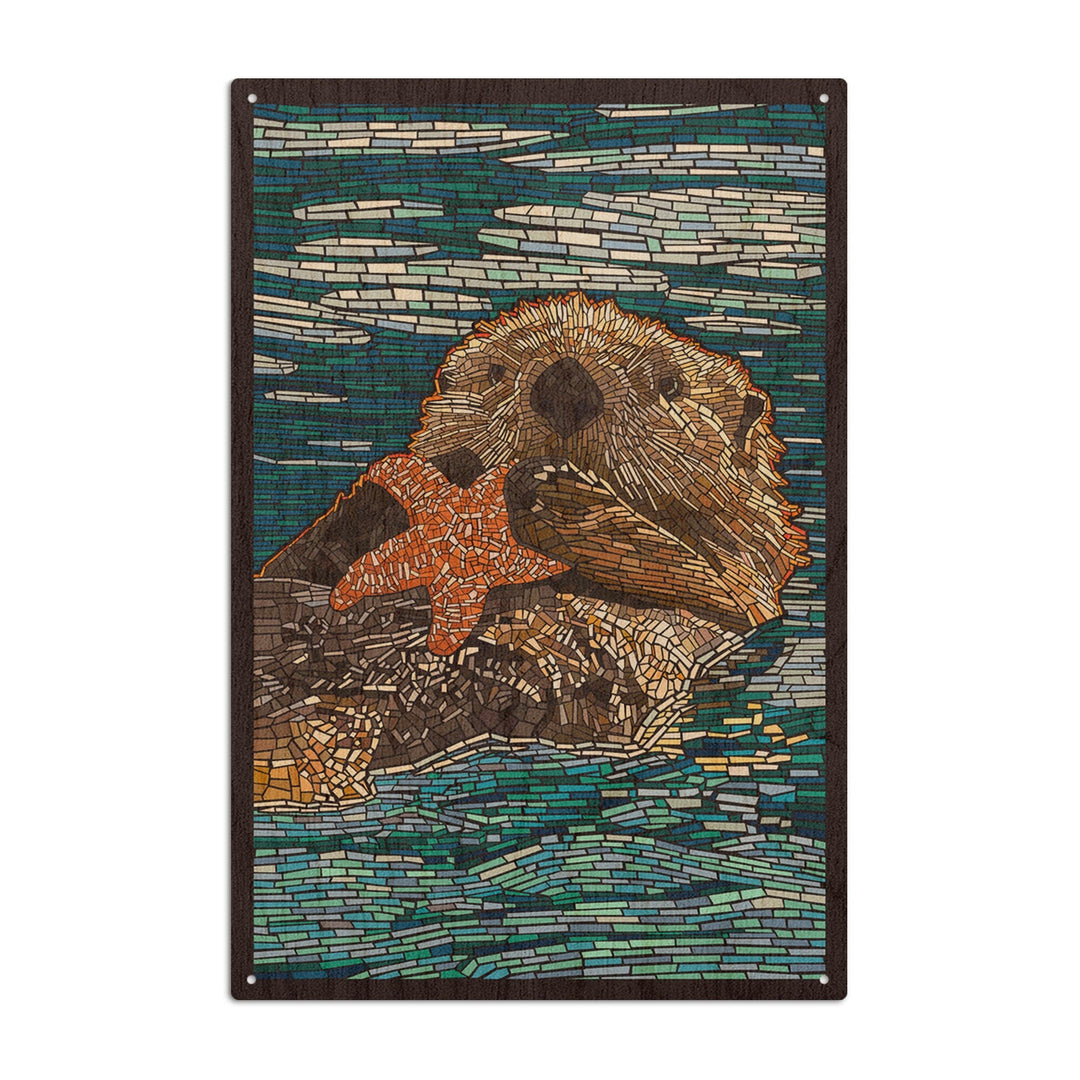 Sea Otter, Paper Mosaic, Lantern Press Artwork, Wood Signs and Postcards Wood Lantern Press 10 x 15 Wood Sign 
