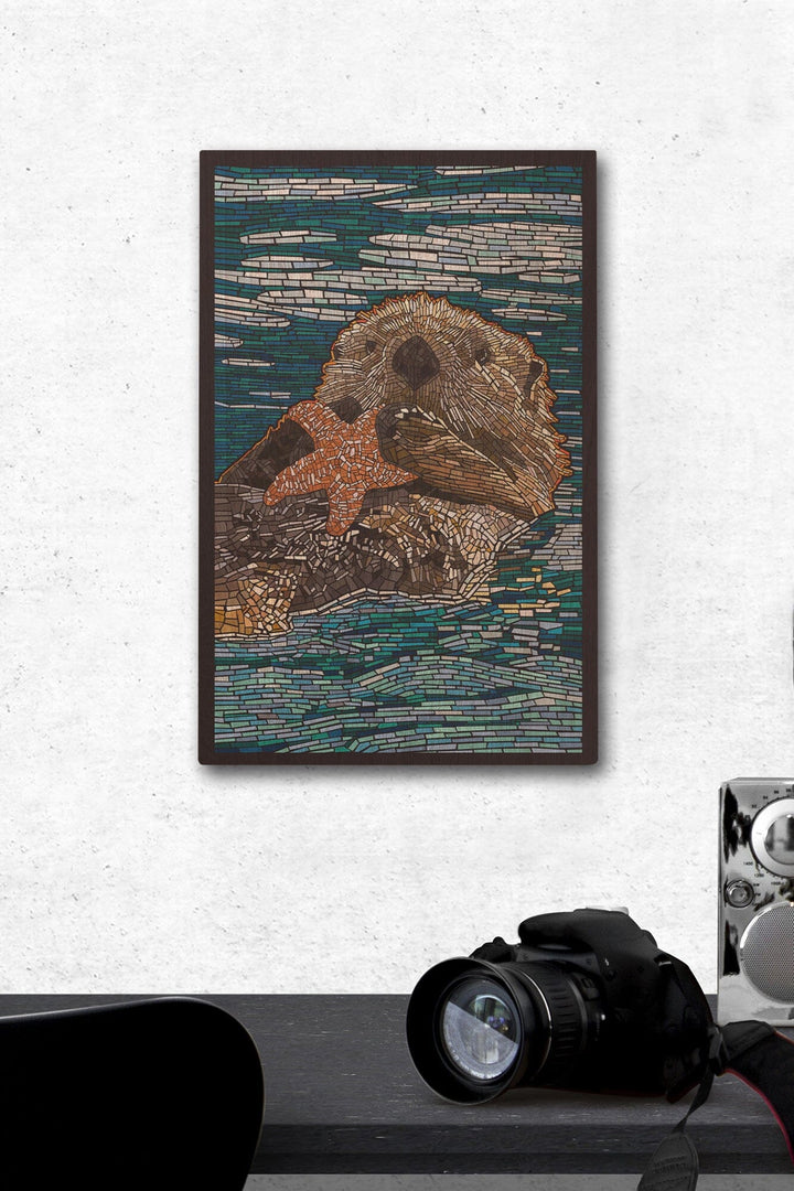 Sea Otter, Paper Mosaic, Lantern Press Artwork, Wood Signs and Postcards Wood Lantern Press 12 x 18 Wood Gallery Print 