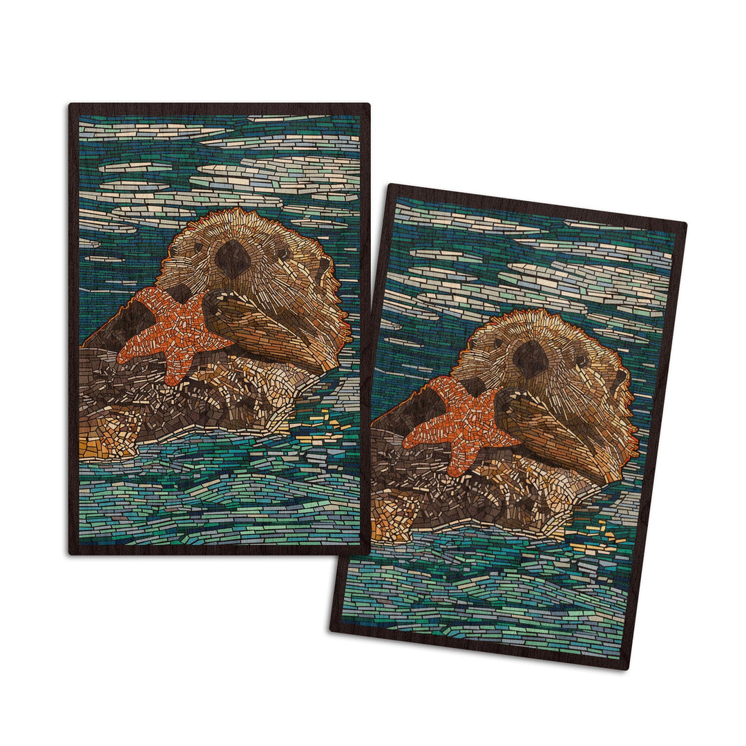 Sea Otter, Paper Mosaic, Lantern Press Artwork, Wood Signs and Postcards Wood Lantern Press 4x6 Wood Postcard Set 