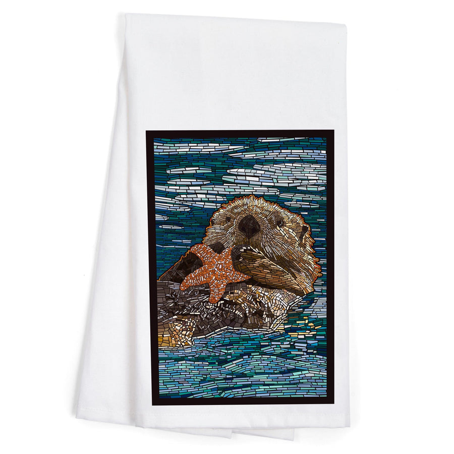 Sea Otter, Paper Mosaic, Organic Cotton Kitchen Tea Towels Kitchen Lantern Press 