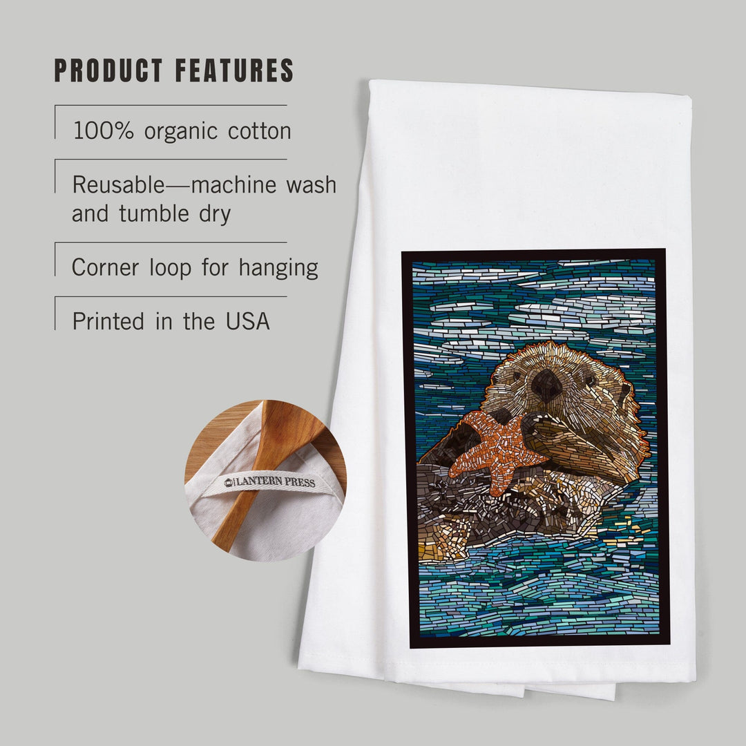 Sea Otter, Paper Mosaic, Organic Cotton Kitchen Tea Towels Kitchen Lantern Press 
