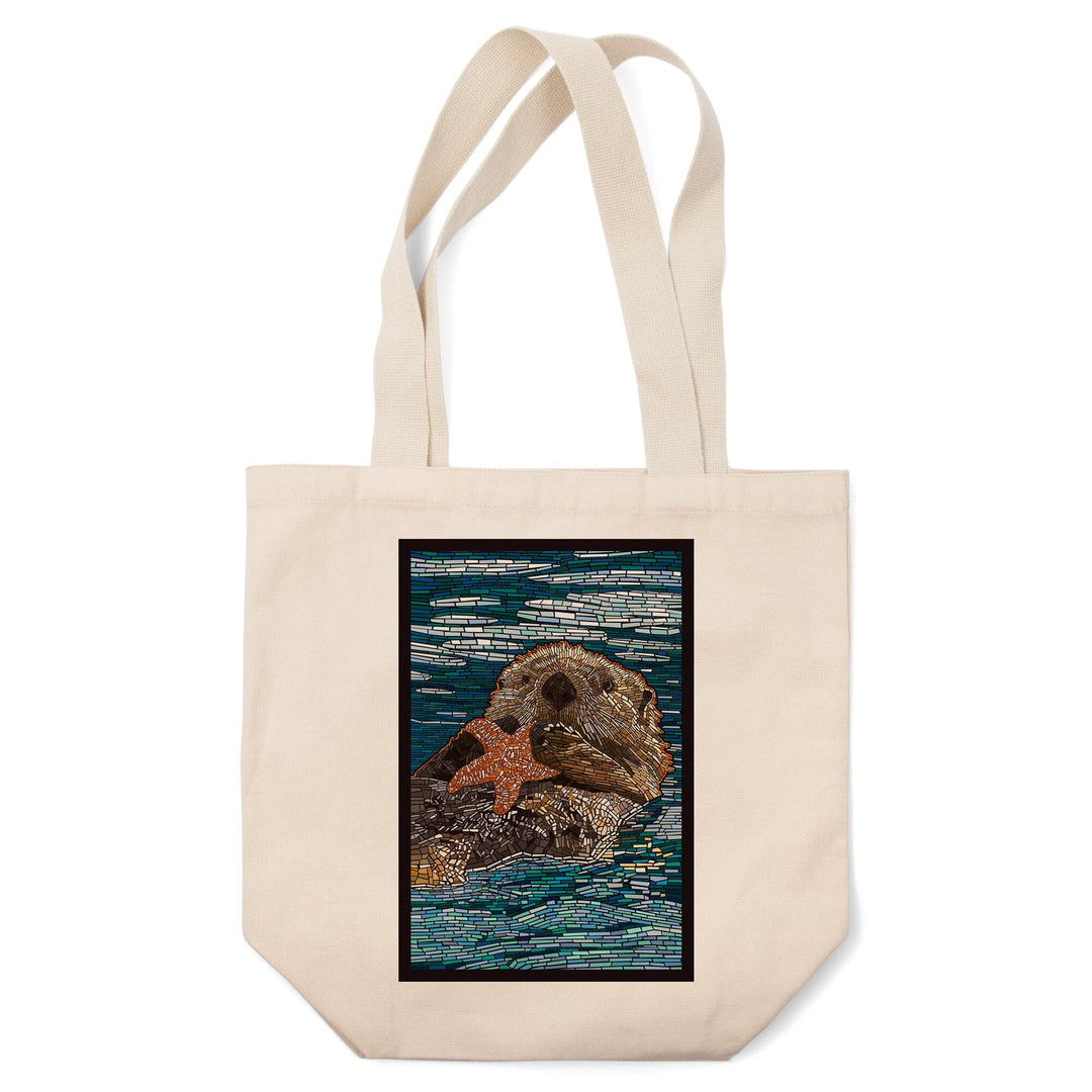 Sea Otter, Paper Mosaic, Tote Bag Totes Lantern Press 
