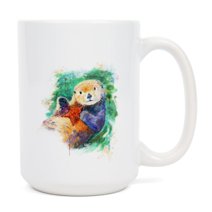 Sea Otter, Watercolor, Lantern Press Artwork, Ceramic Mug Mugs Lantern Press 