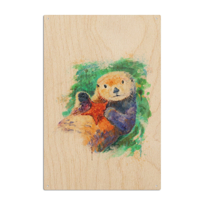 Sea Otter, Watercolor, Lantern Press Artwork, Wood Signs and Postcards Wood Lantern Press 10 x 15 Wood Sign 