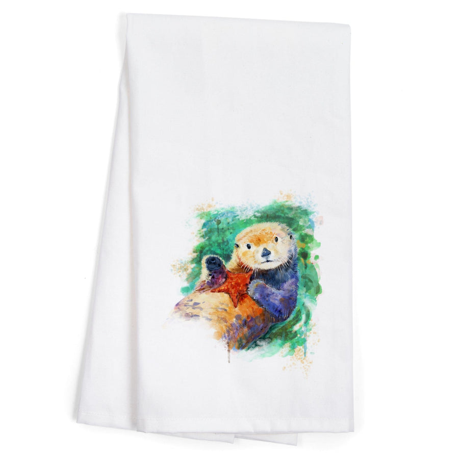 Sea Otter, Watercolor, Organic Cotton Kitchen Tea Towels Kitchen Lantern Press 